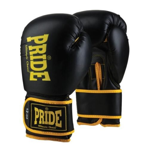 Rokavice za boks pride pride črne z rumenim logo napisom