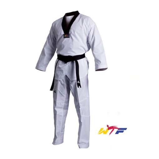 Taekwondo-Kimono WT ADI-FLEX 3 Adidas weiß mit schwarzem Streifen