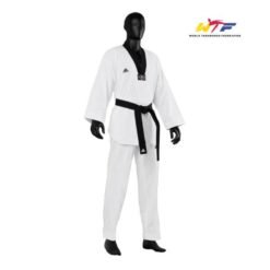 Taekwondo kimono WT Fighter Adidas bele barve s črno črto