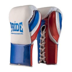 Profesionalne boks rokavice za tekma Pride belo/modre/rdeče naravno usnje