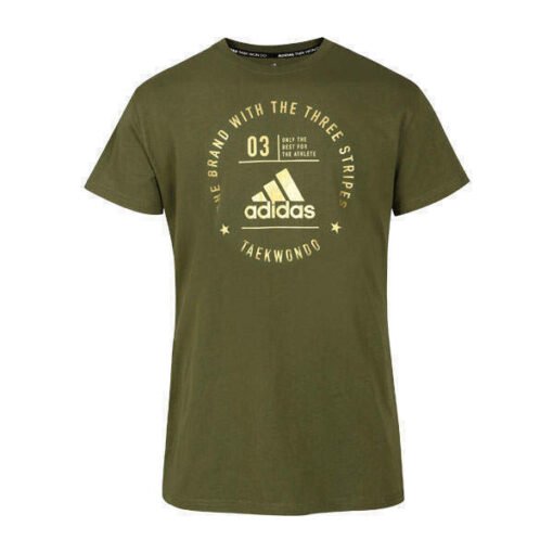 Takwondo majica kratki rokavi Adidas zelena-zlati logo