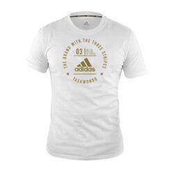 Takwondo majica kratki rokavi Adidas bela-zlati logo