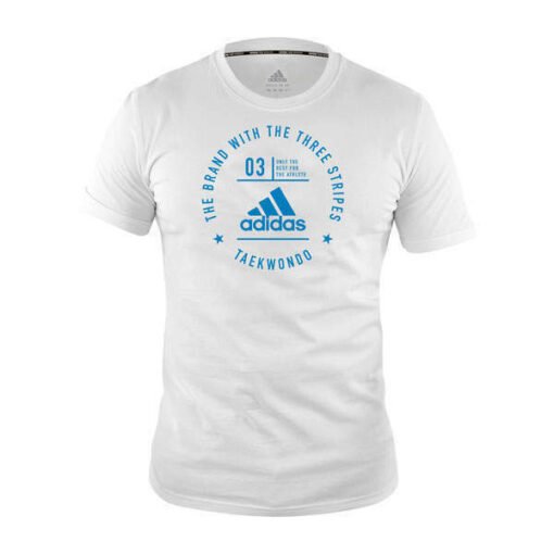 Takwondo majica kratki rokavi Adidas bela-modri logo