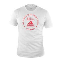 Takwondo majica kratki rokavi Adidas bela-rdeči logo