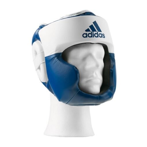 Čelada za boks Adidas z začšito za ličnice v modro-beli barvi