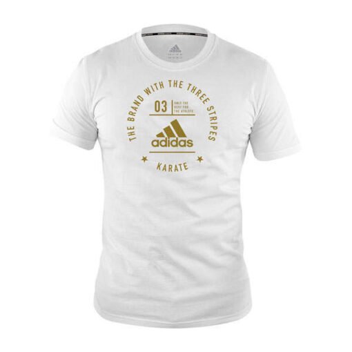 Majica s kratkimi rokavi Adidas bela z zlatim napisom Karate