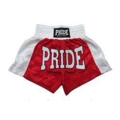 Hlačke za trening rdeče-bele z velikim logom Pride in široko elastiko v pasu