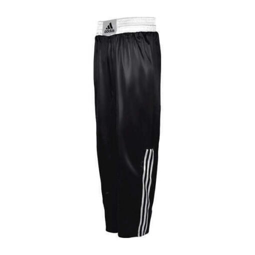 Hlače za kickboxing 200 Adidas črne z belimi črtami na hlačnici