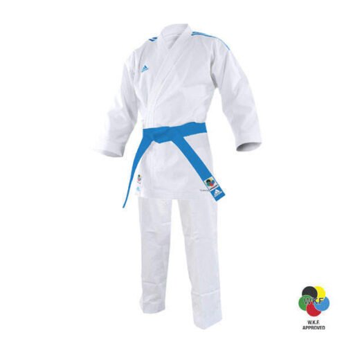 Karategi kumite Primegreen Adilight WKF Adidas Weiß mit blauen Streifen