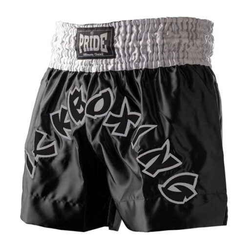 Professionelle Kickbox-Shorts Pride schwarz mit schwarz/grauer Aufschrift