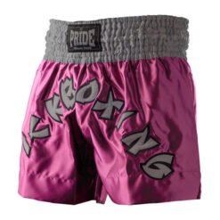 Professional kickboxing shorts Pride pink with a grey inscription