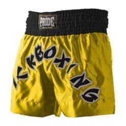 Professional kickboxing shorts Pride yellow with a black inscription