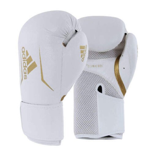 Boxhandschuhe Speed ​​​​100 Adidas in weißer Farbe mit goldenem Logo